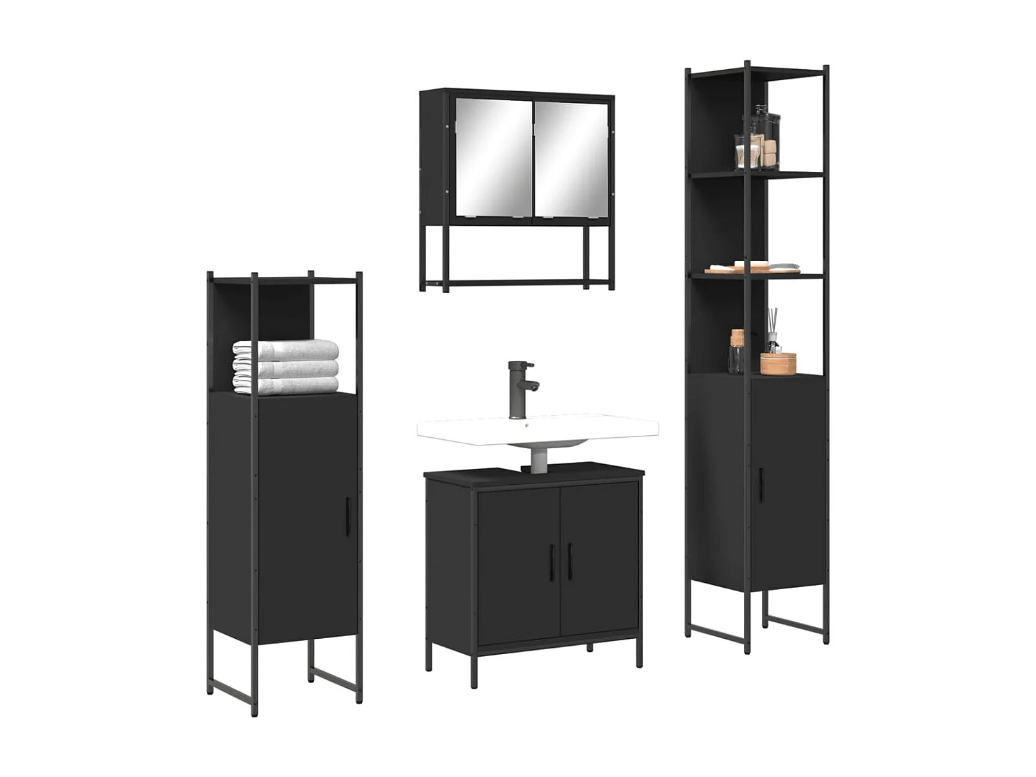 Ensemble de meubles salle de bain 4 pcs noir bois d'ingénierie