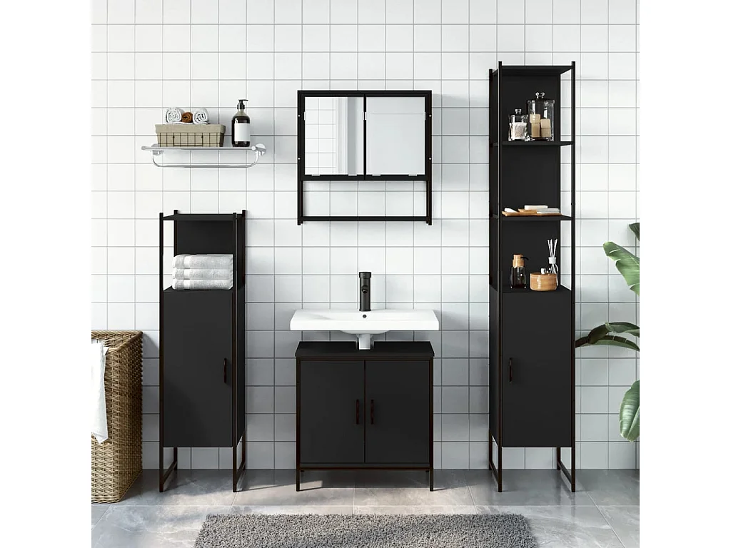 Ensemble de meubles salle de bain 4 pcs noir bois d'ingénierie