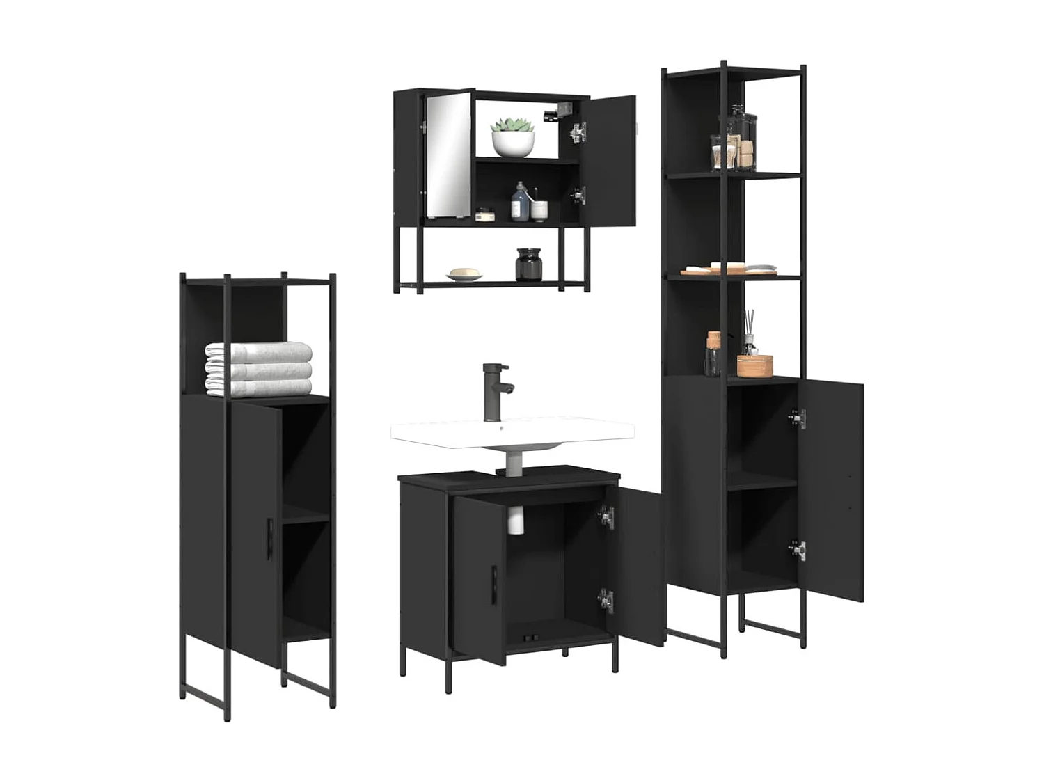 Ensemble de meubles salle de bain 4 pcs noir bois d'ingénierie