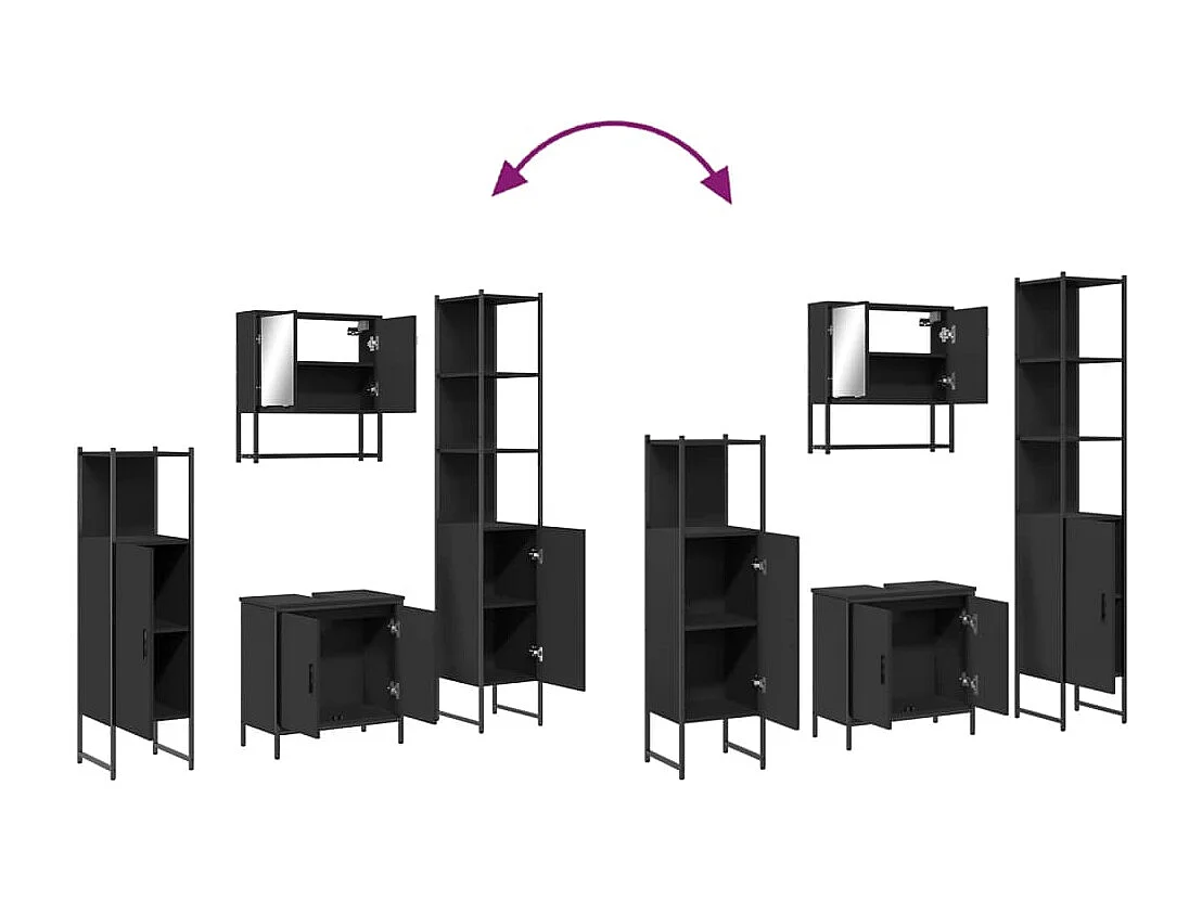 Ensemble de meubles salle de bain 4 pcs noir bois d'ingénierie