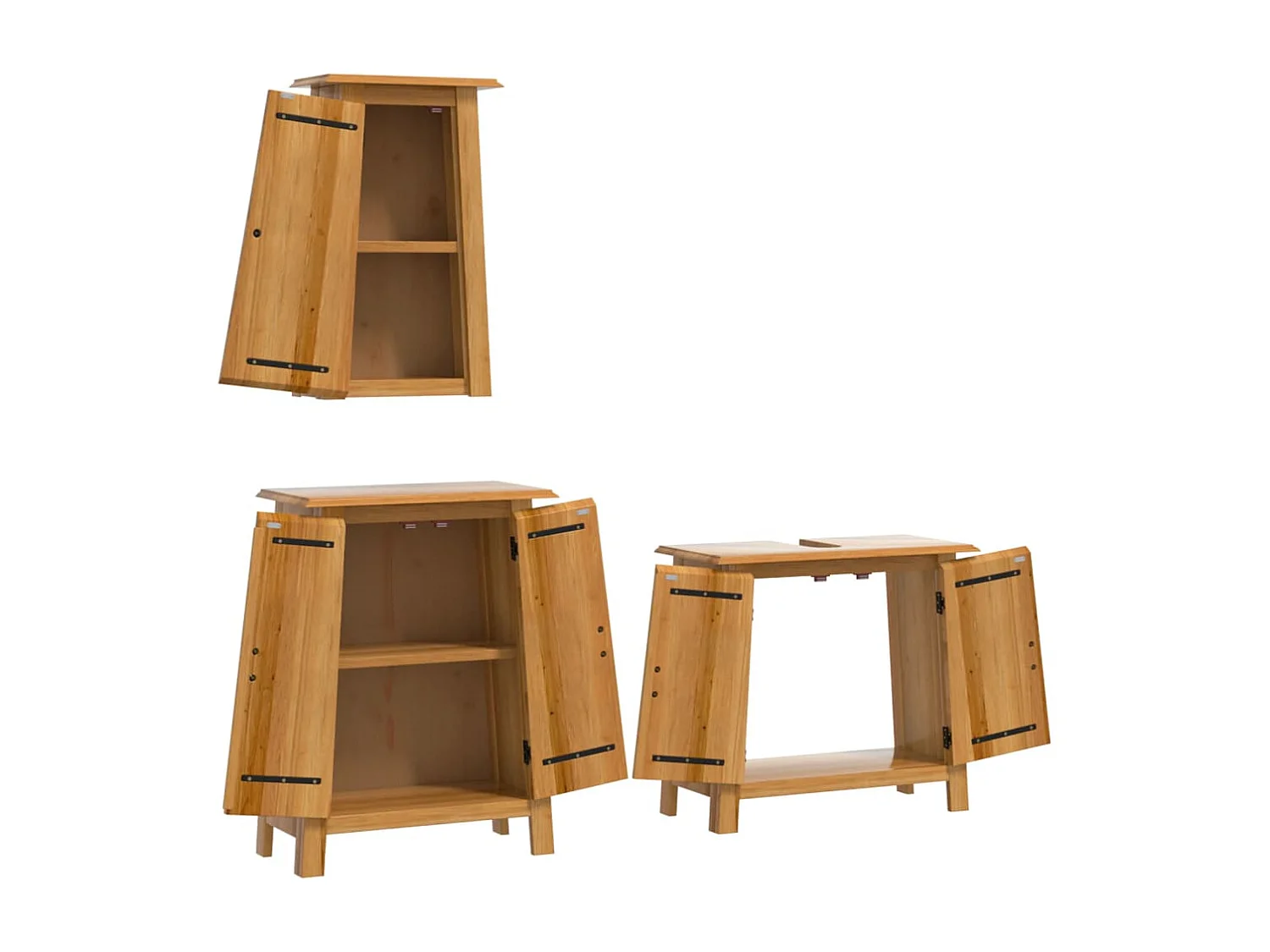 Conjunto de muebles de baño de 3 piezas fabricado en madera maciza de pino