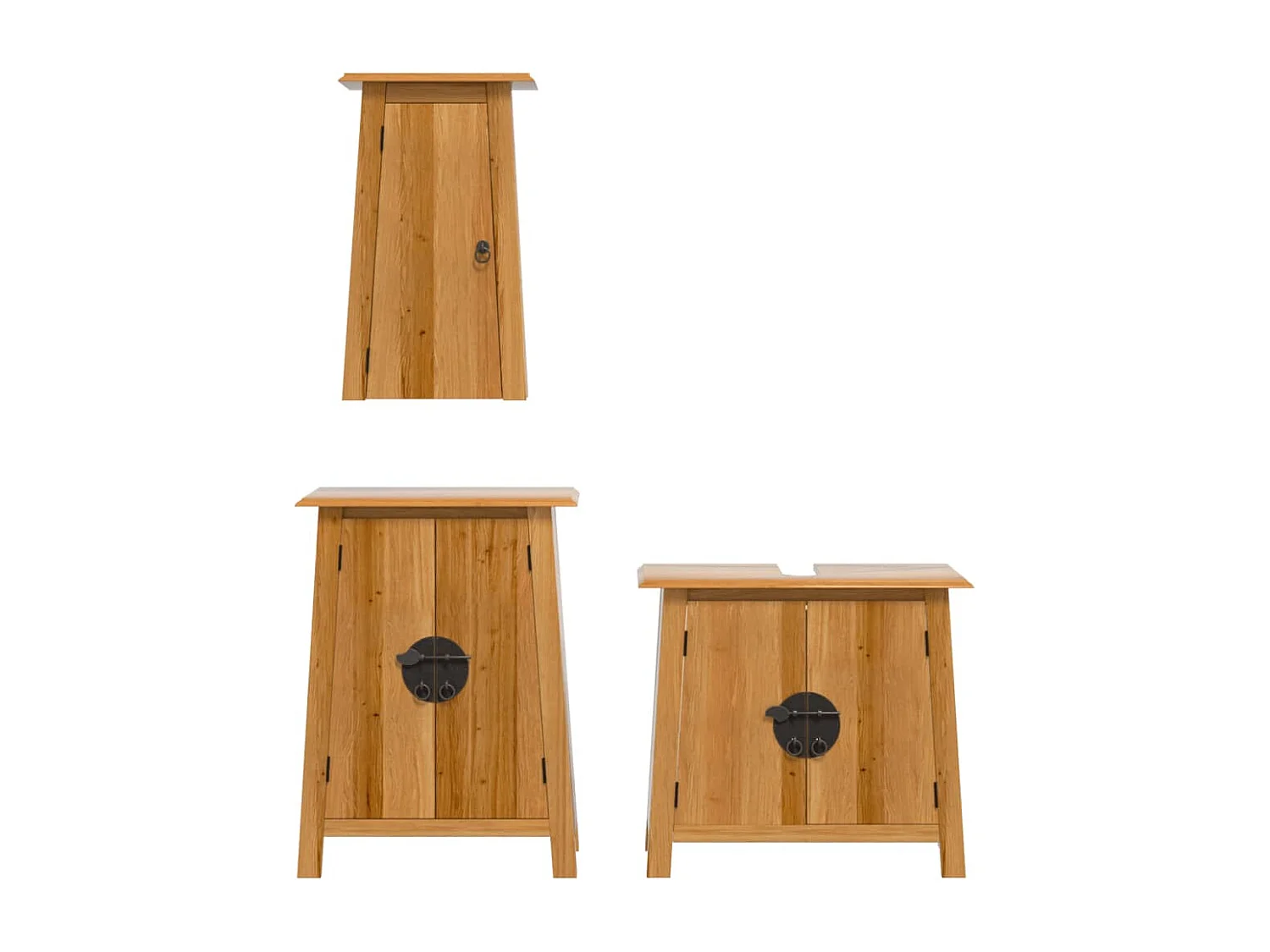 Conjunto de muebles de baño de 3 piezas fabricado en madera maciza de pino