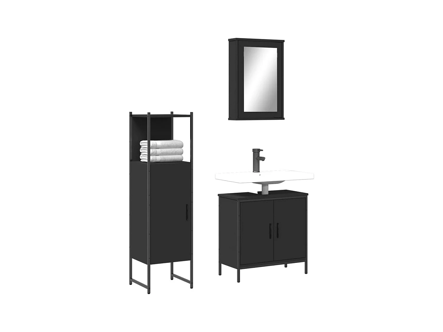 Ensemble de meubles salle de bain 3 pcs noir bois d'ingénierie