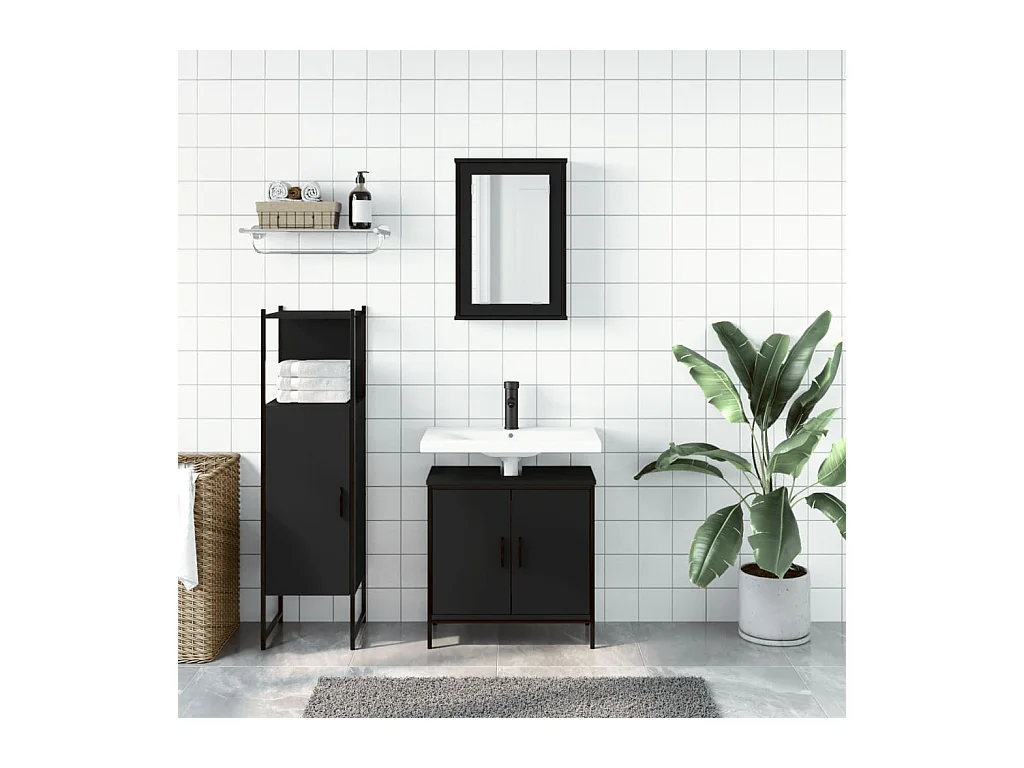 Ensemble de meubles salle de bain 3 pcs noir bois d'ingénierie