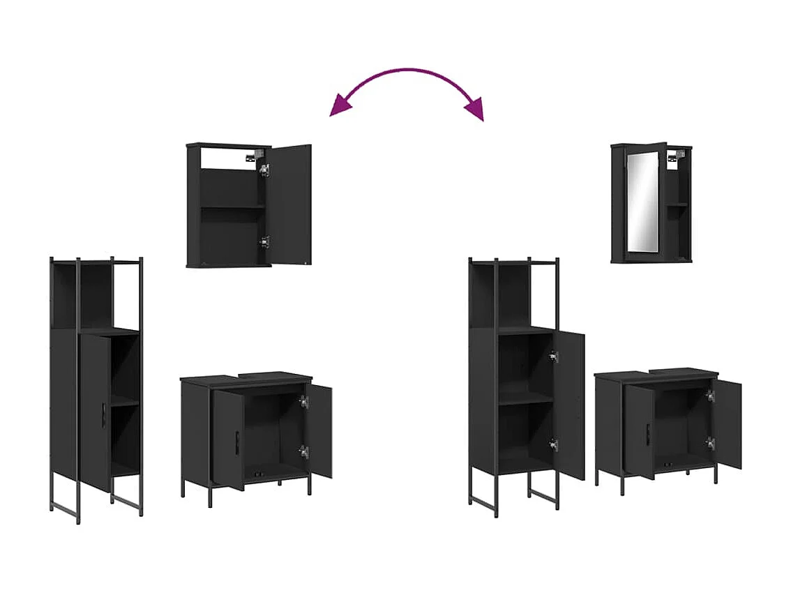 Ensemble de meubles salle de bain 3 pcs noir bois d'ingénierie