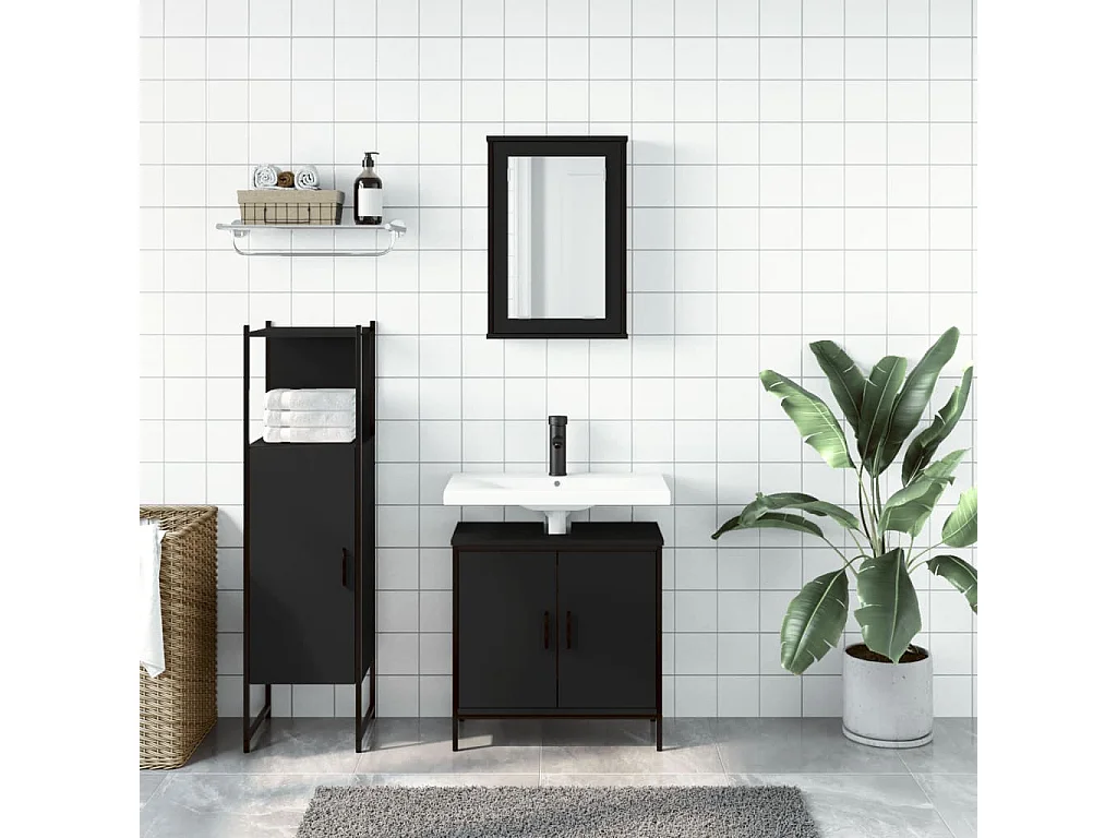 Ensemble de meubles salle de bain 3 pcs noir bois d'ingénierie