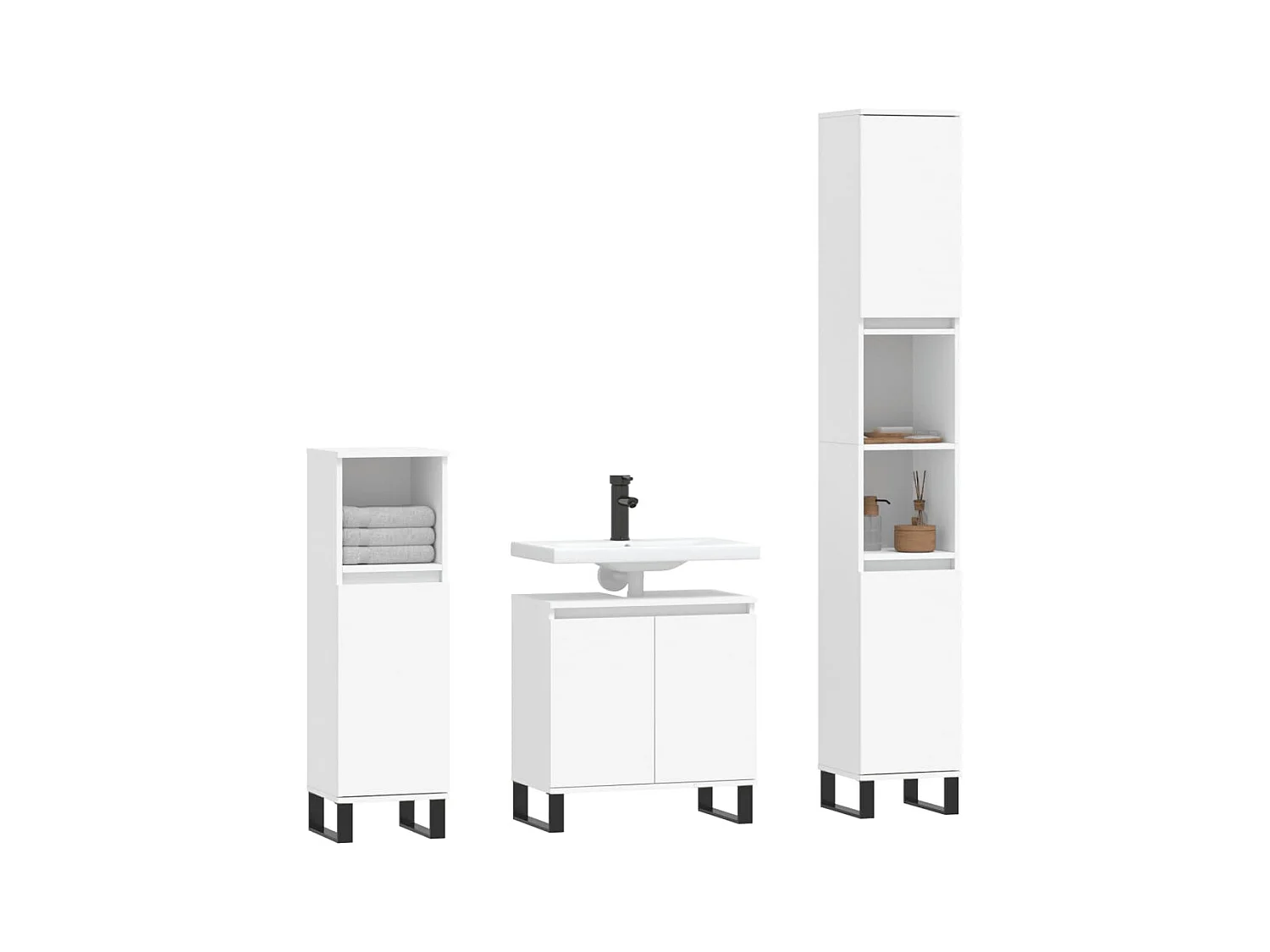 Ensemble d'armoires salle de bain 3 pcs blanc bois d'ingénierie