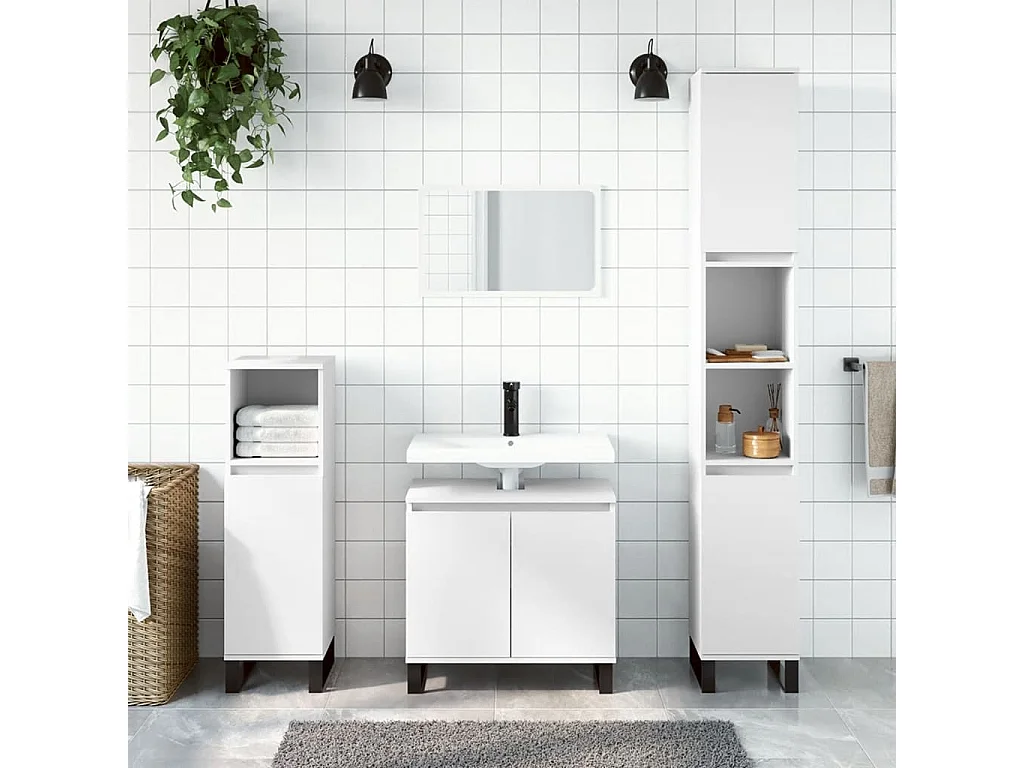 Conjunto de gabinete de baño de 3 piezas de madera de ingeniería blanca