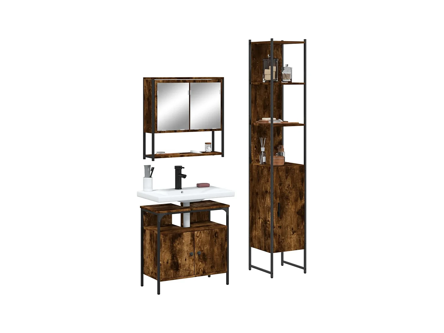 Ensemble de meubles de salle de bain 3 pcs Chêne fumé