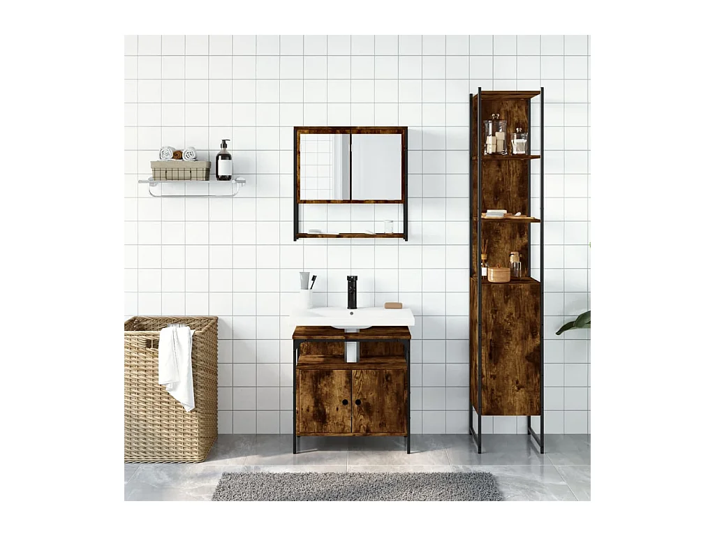 Ensemble de meubles de salle de bain 3 pcs Chêne fumé