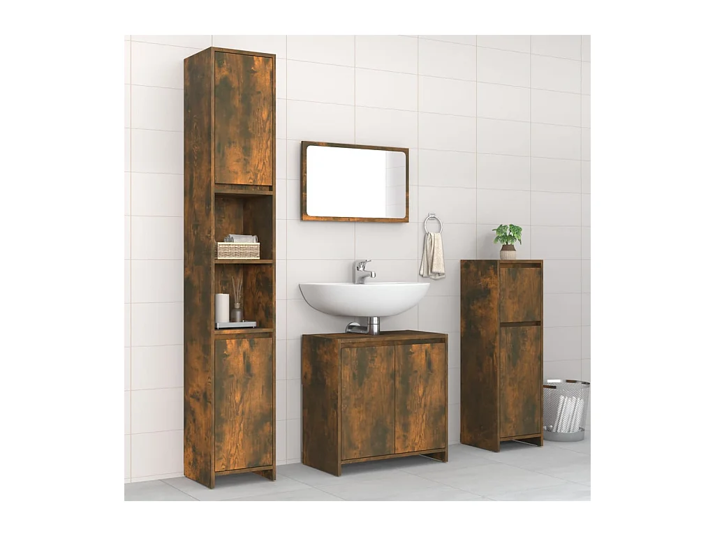 Ensemble de meubles de salle de bain 4 pcs Chêne fumé Bois