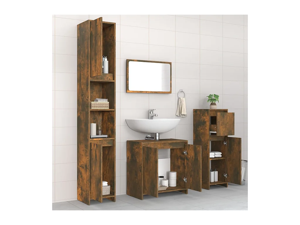 Ensemble de meubles de salle de bain 4 pcs Chêne fumé Bois
