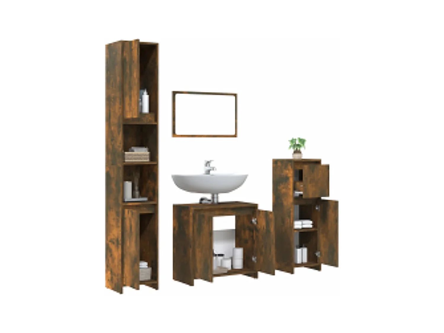 Ensemble de meubles de salle de bain 4 pcs Chêne fumé Bois