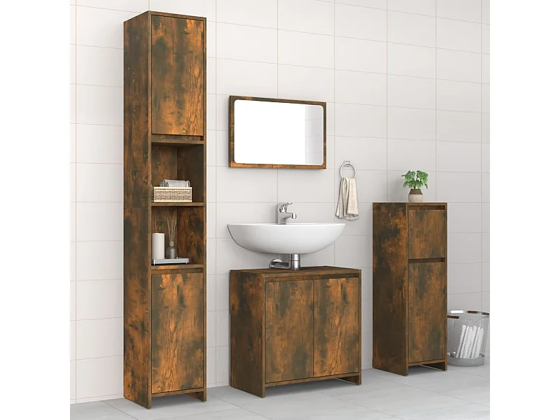 Set di mobili da bagno 4 pezzi in legno di rovere affumicato