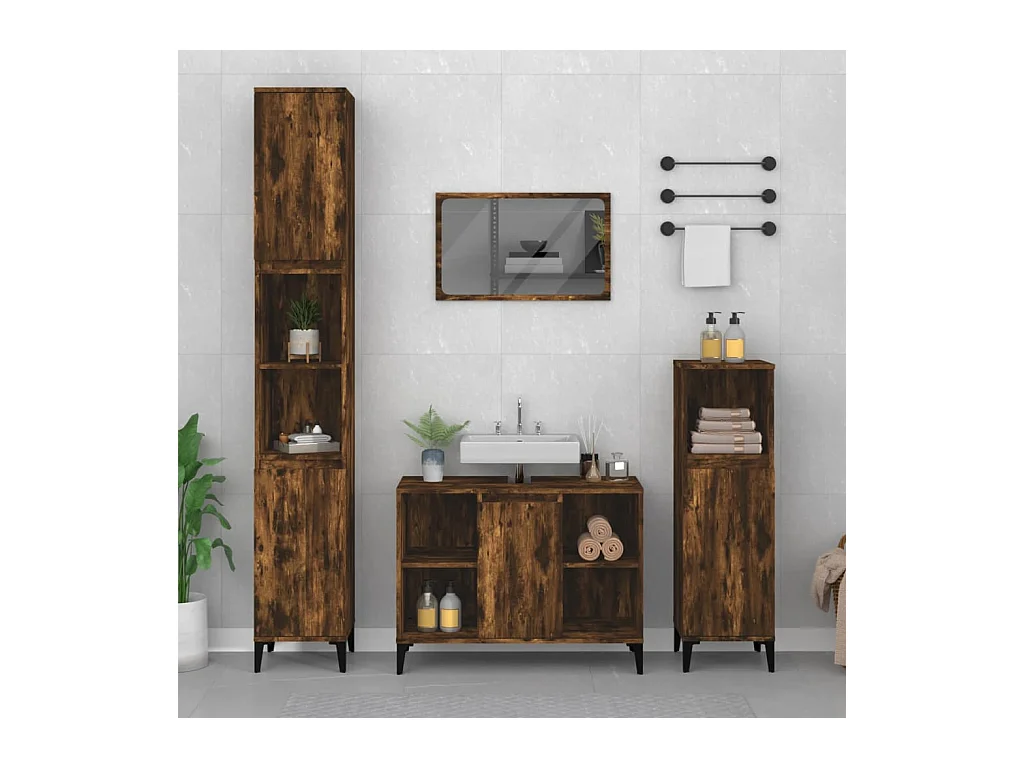 Ensemble de meubles de salle de bain 3 pcs Chêne fumé