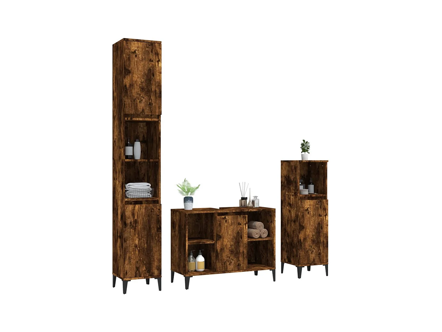 Ensemble de meubles de salle de bain 3 pcs Chêne fumé