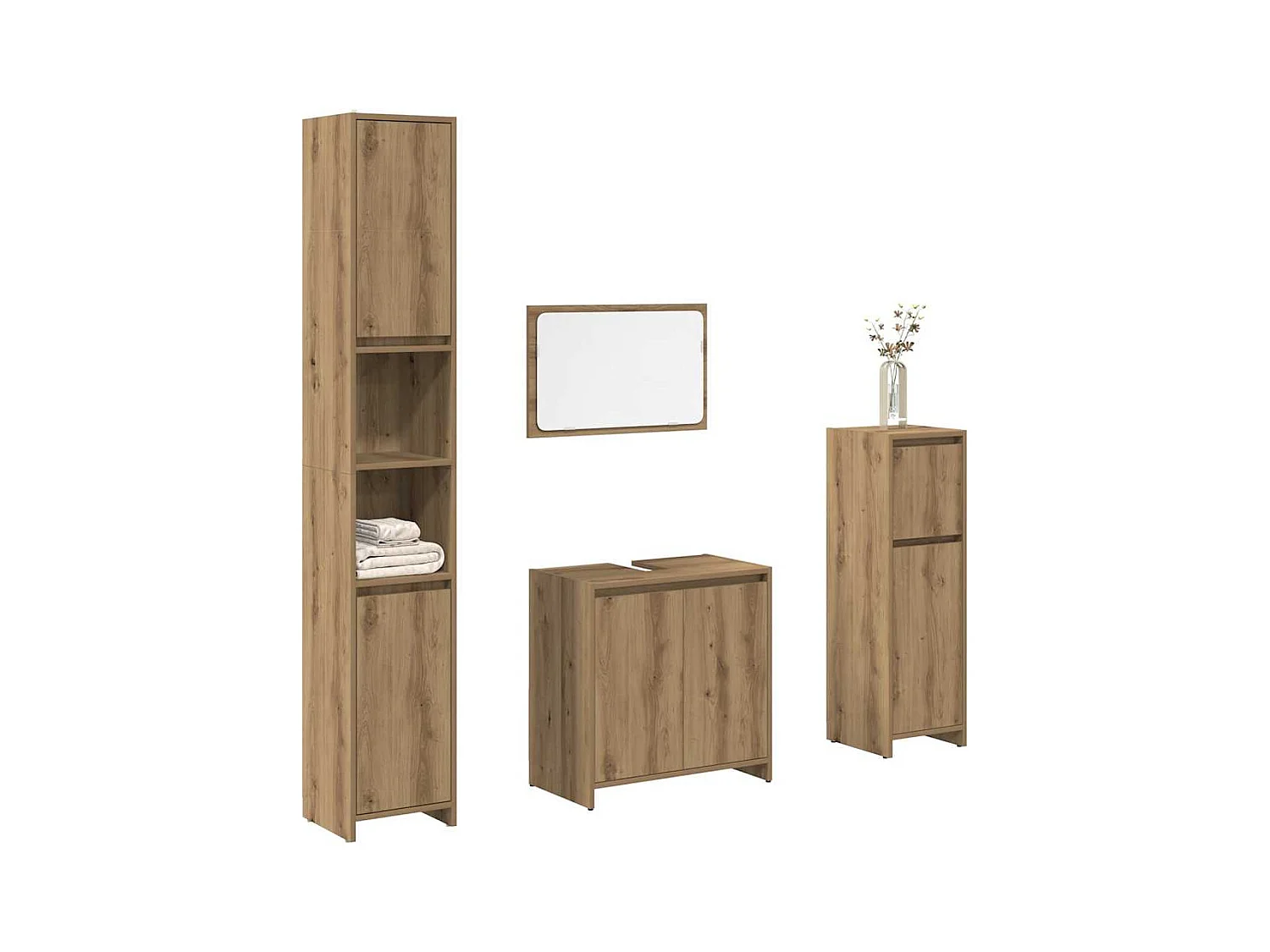 4-delige badkamermeubelset van bewerkt hout