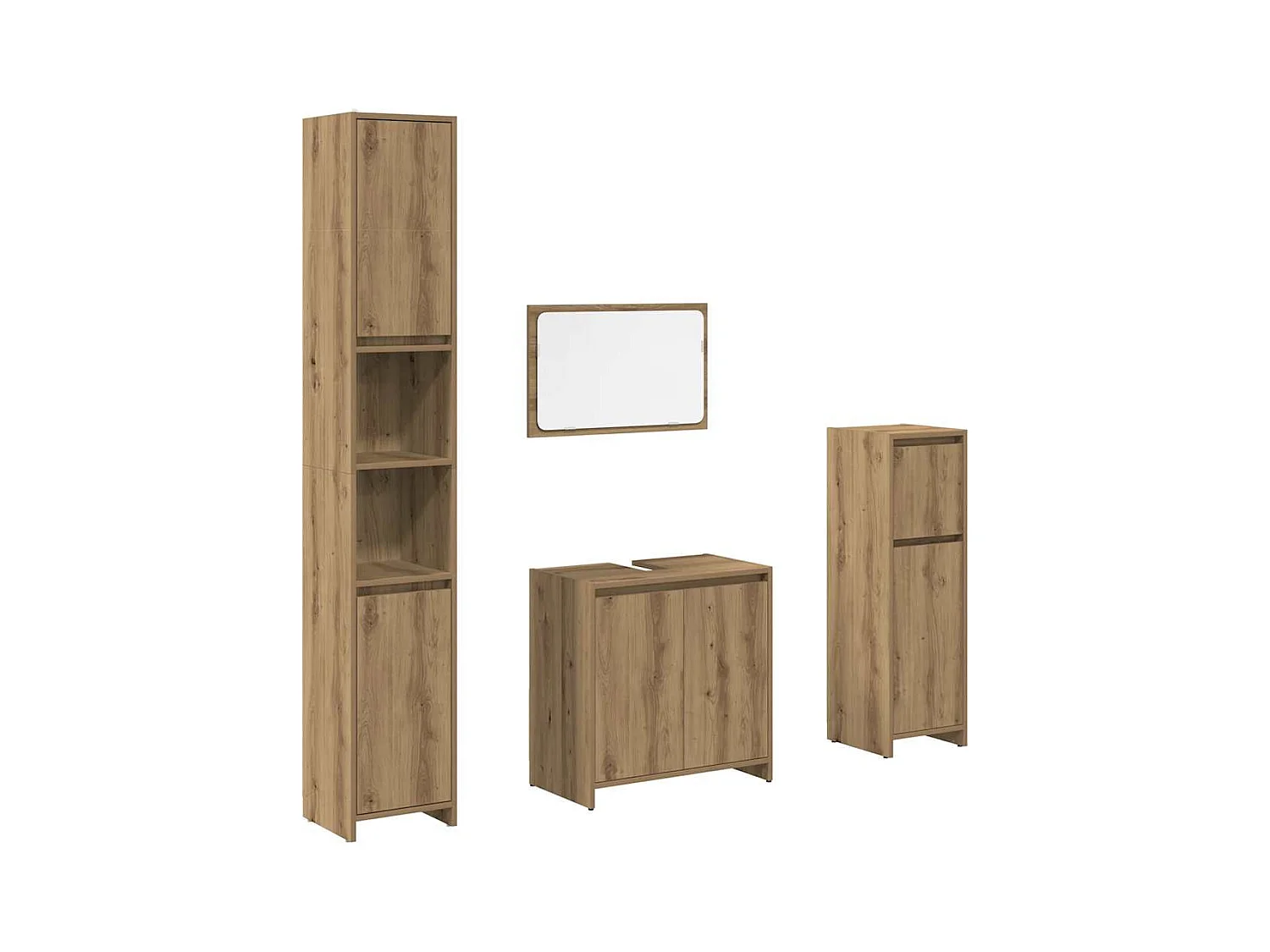 4-delige badkamermeubelset van bewerkt hout