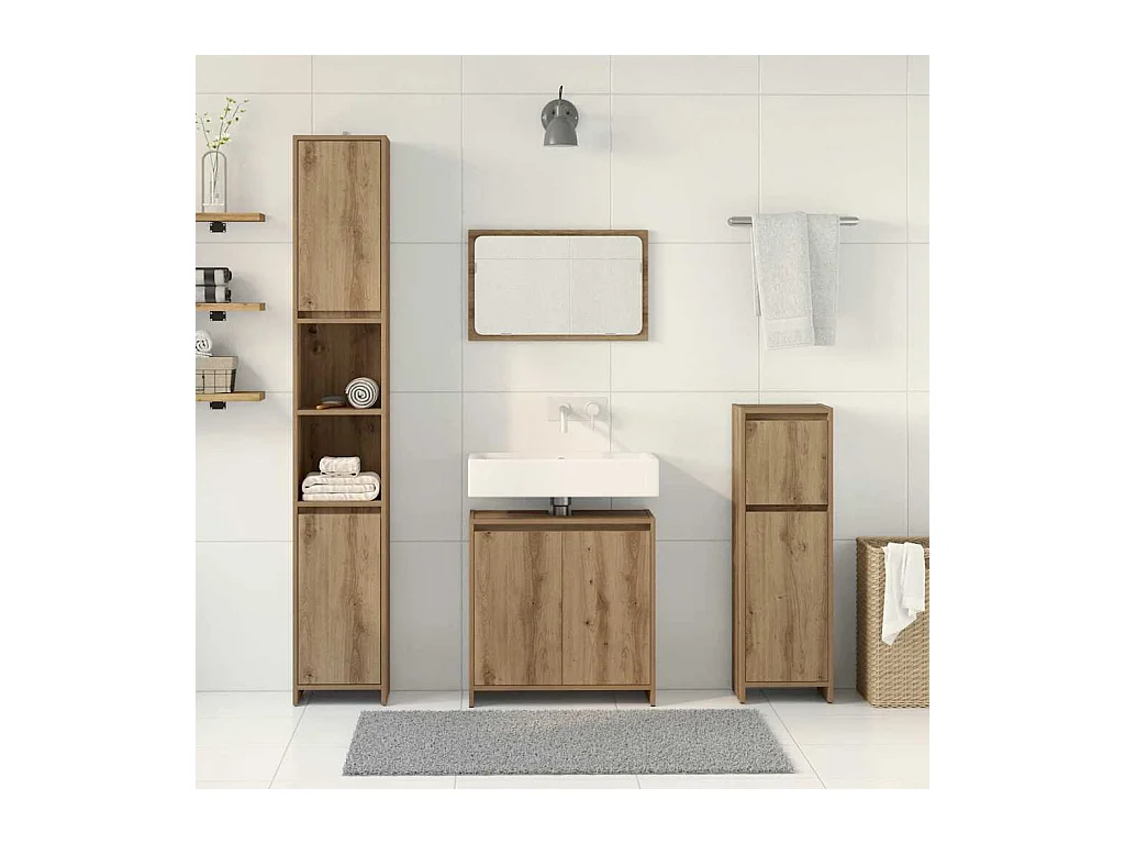 4-delige badkamermeubelset van bewerkt hout