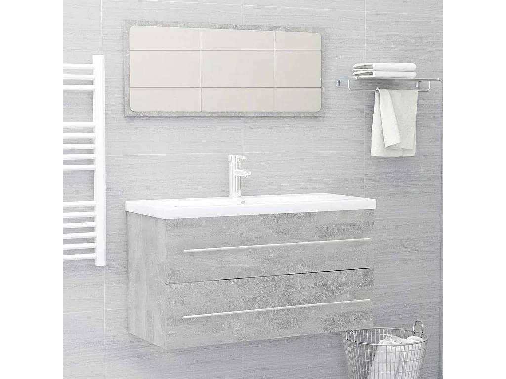 Ensemble de meubles de salle de bain 2 pcs Gris béton Aggloméré
