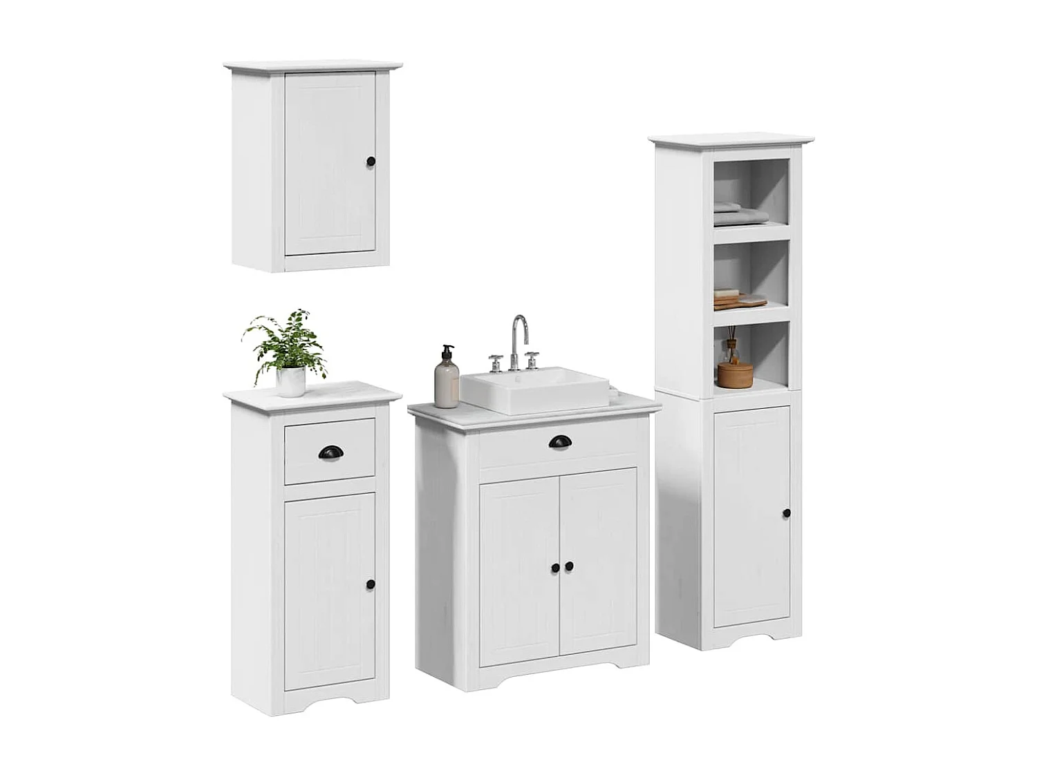 Meubles de salle de bain 4 pcs BODO blanc bois de pin massif