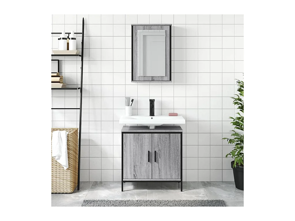 Ensemble de meubles de salle de bain 2 pcs Sonoma gris