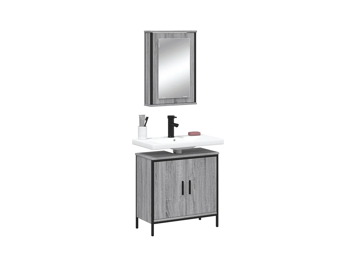 Ensemble de meubles de salle de bain 2 pcs Sonoma gris