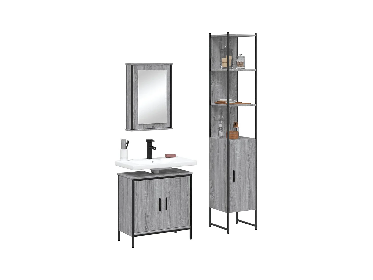 Ensemble de meubles de salle de bain 3 pcs Sonoma gris