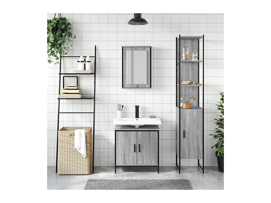 Ensemble de meubles de salle de bain 3 pcs Sonoma gris