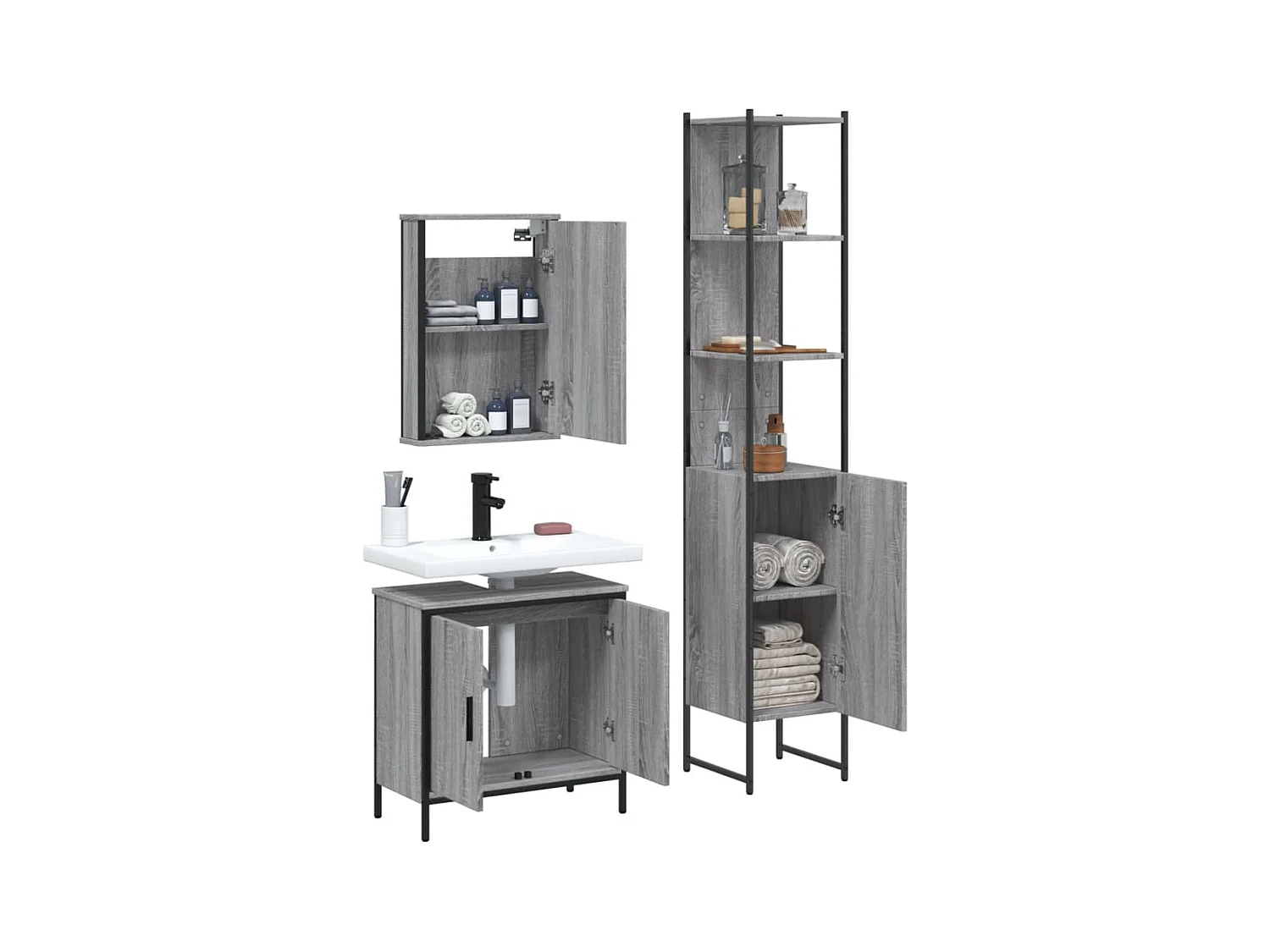 Ensemble de meubles de salle de bain 3 pcs Sonoma gris