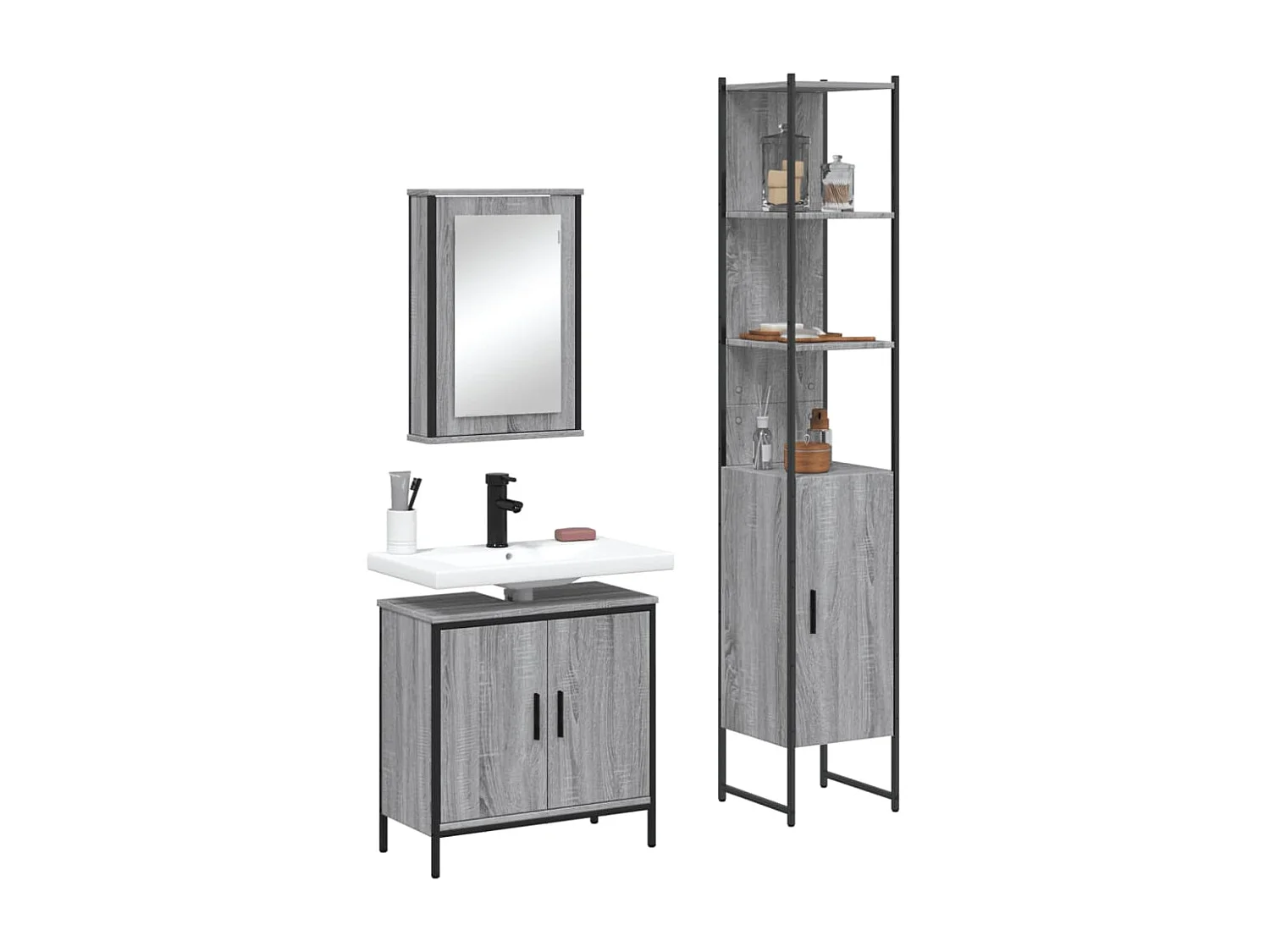 Ensemble de meubles de salle de bain 3 pcs Sonoma gris