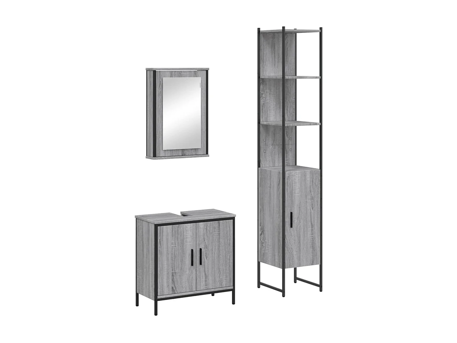 Ensemble de meubles de salle de bain 3 pcs Sonoma gris