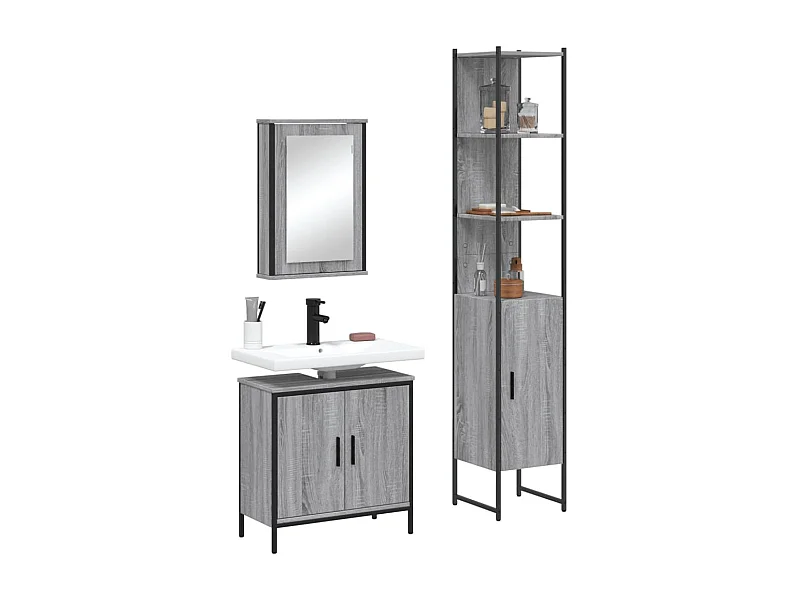 Ensemble de meubles de salle de bain 3 pcs Sonoma gris