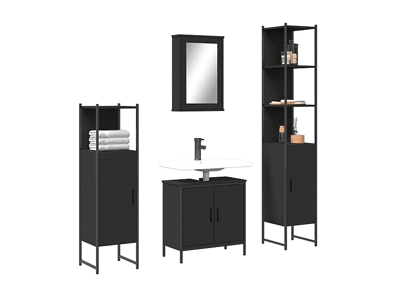 Ensemble de meubles salle de bain 4 pcs noir bois d'ingénierie
