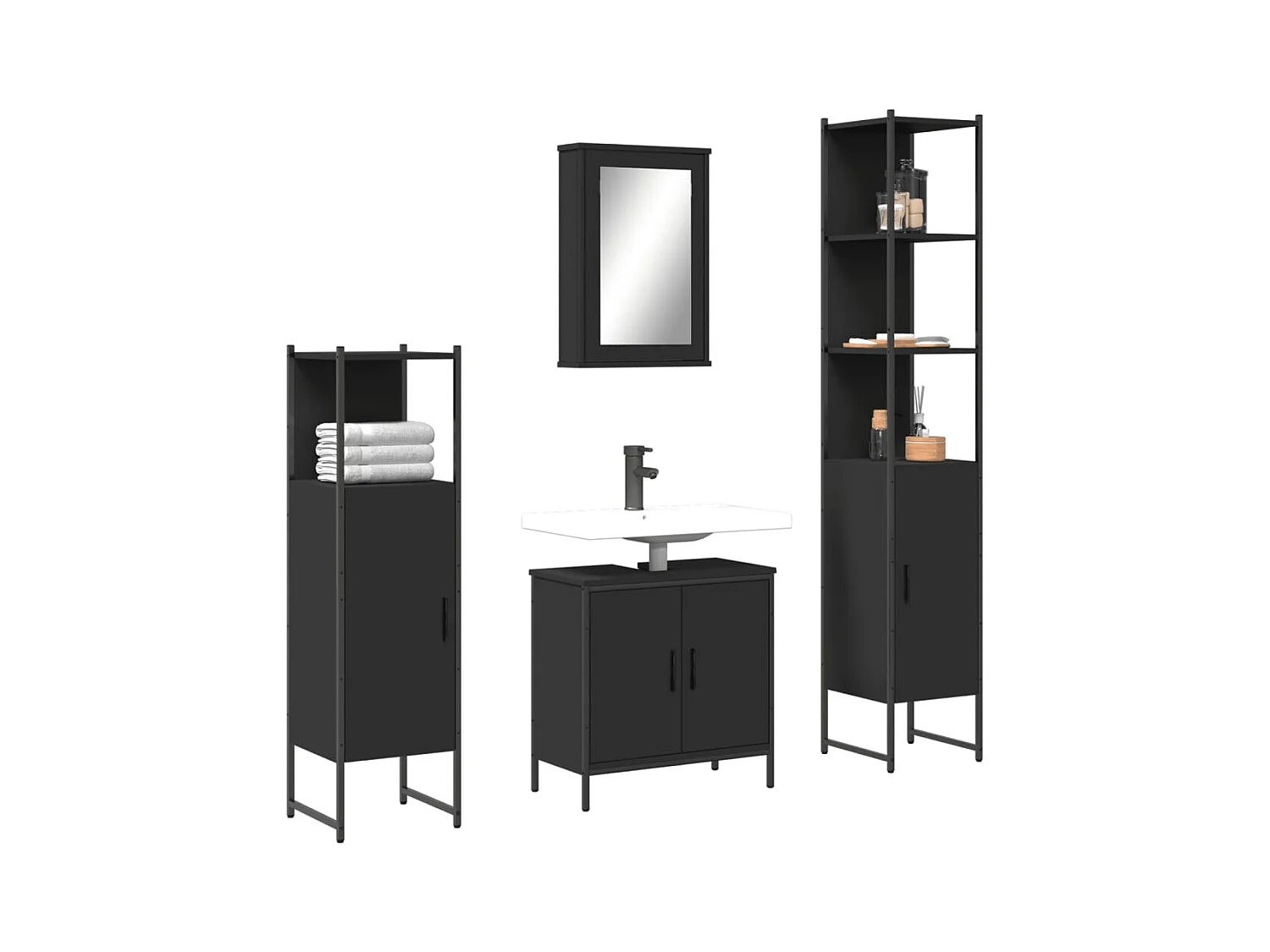 Ensemble de meubles salle de bain 4 pcs noir bois d'ingénierie