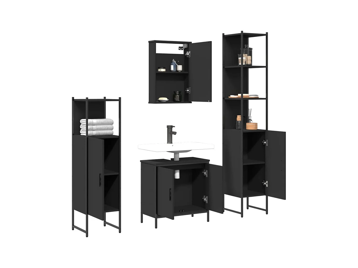 Ensemble de meubles salle de bain 4 pcs noir bois d'ingénierie