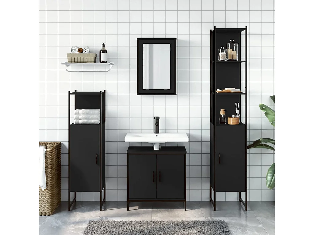 Ensemble de meubles salle de bain 4 pcs noir bois d'ingénierie