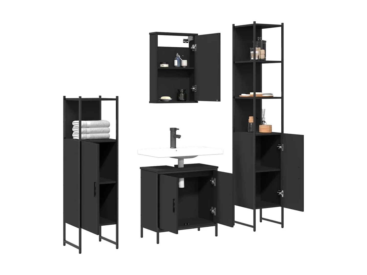 Ensemble de meubles salle de bain 4 pcs noir bois d'ingénierie