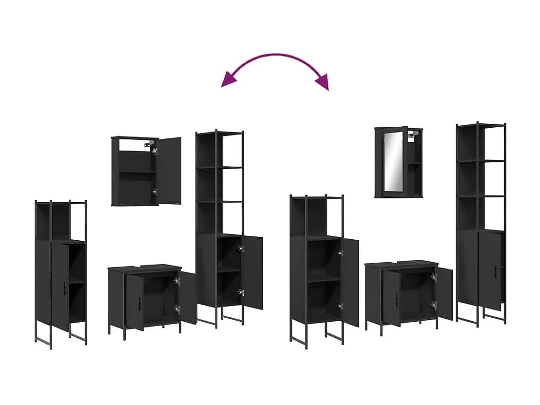 Ensemble de meubles salle de bain 4 pcs noir bois d'ingénierie