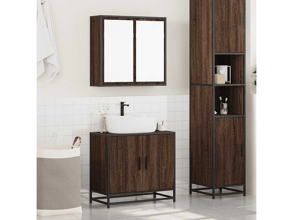 2-teiliges Badmöbel-Set Braune Eiche