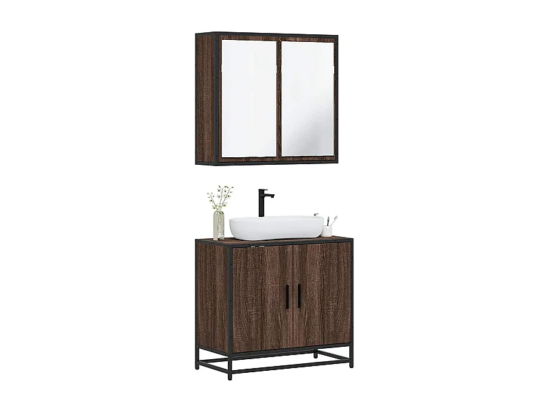 2-teiliges Badmöbel-Set Braune Eiche