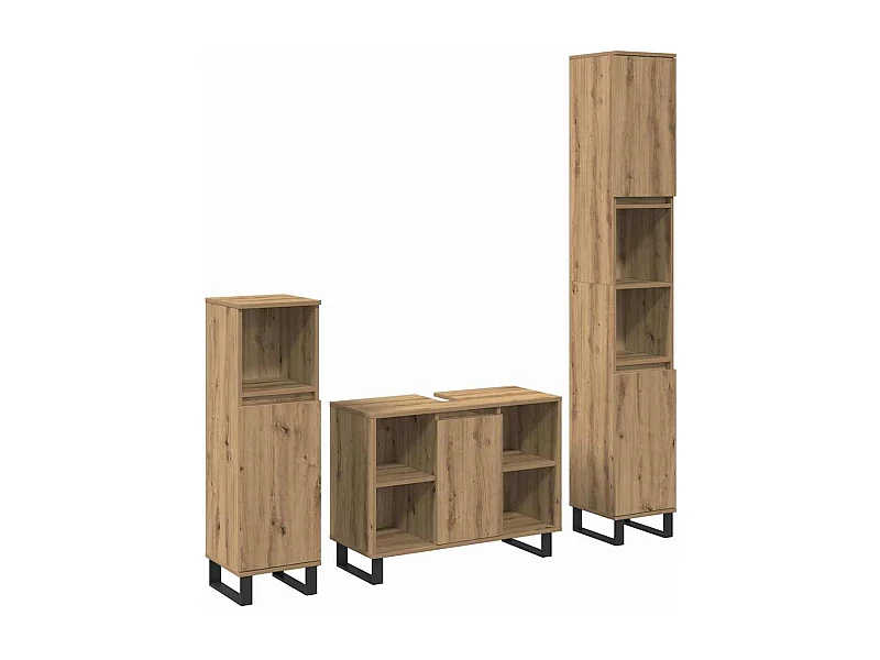 Ensemble de mobilier de salle de bain avec porte 3 pcs Marron