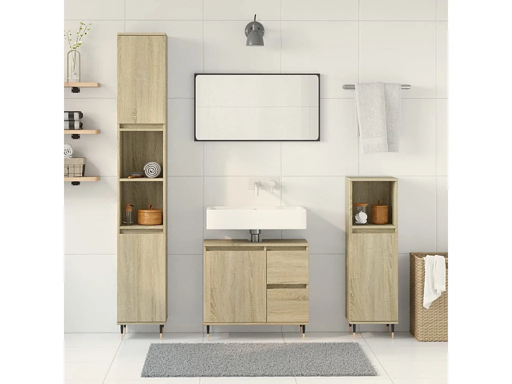 Set di mobili da bagno 3 pezzi in rovere Sonoma