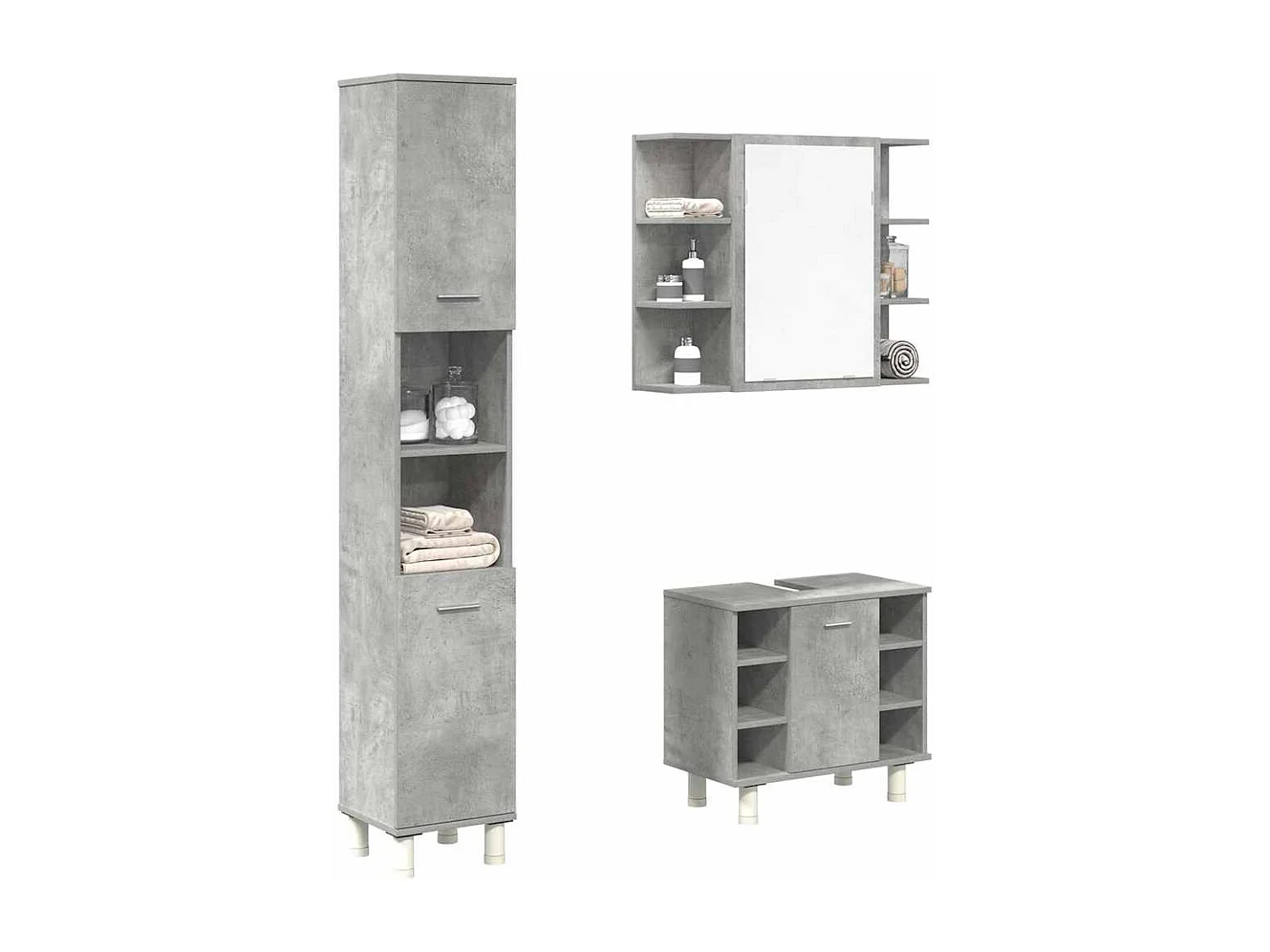 Set di mobili da bagno 3 pezzi grigio cemento