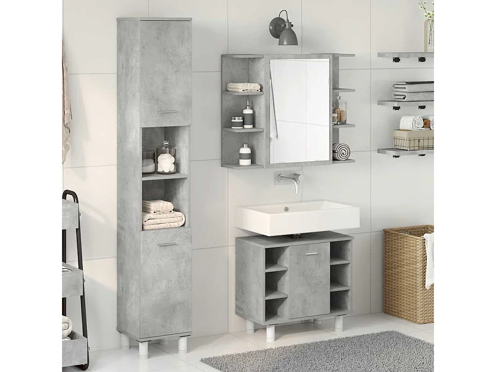 Set di mobili da bagno 3 pezzi grigio cemento