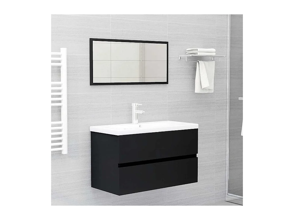 Ensemble de meubles salle de bain 2 pcs noir bois d'ingénierie