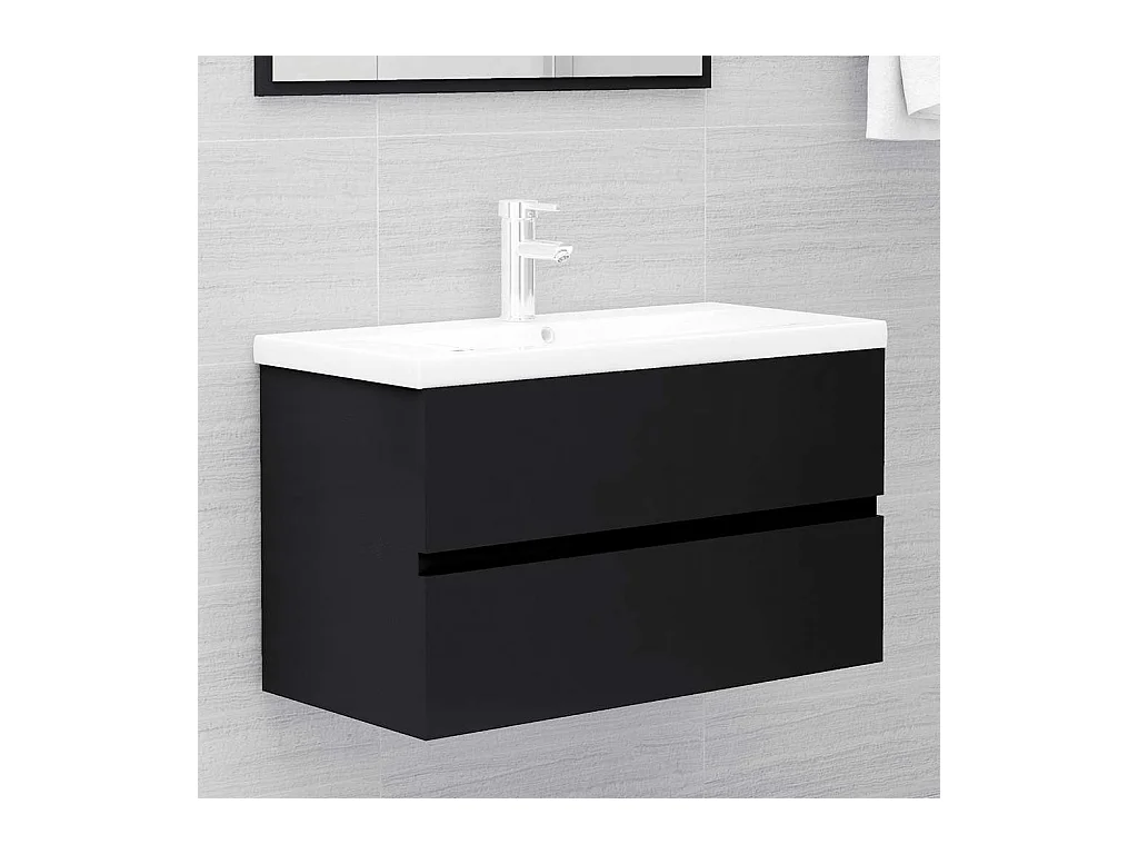 Ensemble de meubles salle de bain 2 pcs noir bois d'ingénierie