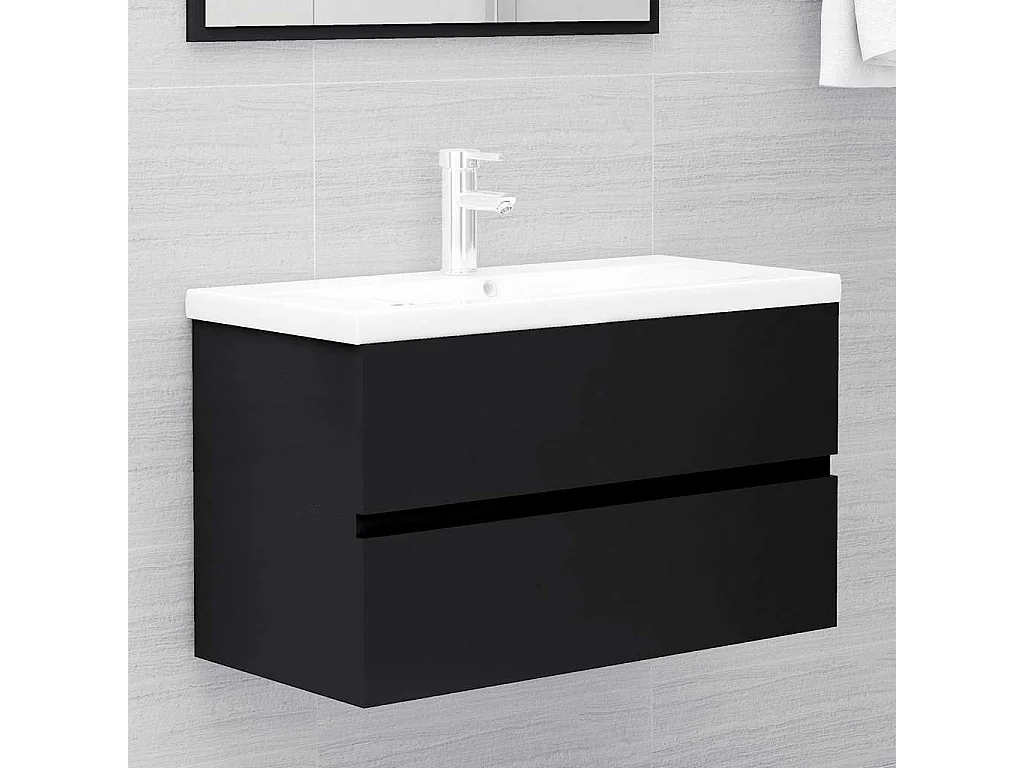 Ensemble de meubles salle de bain 2 pcs noir bois d'ingénierie