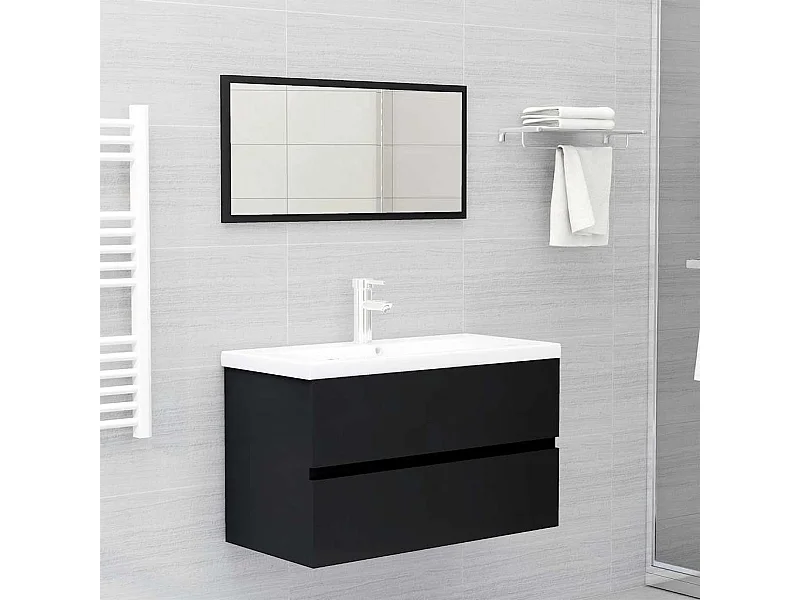 Set di mobili da bagno in legno ingegnerizzato nero, 2 pezzi