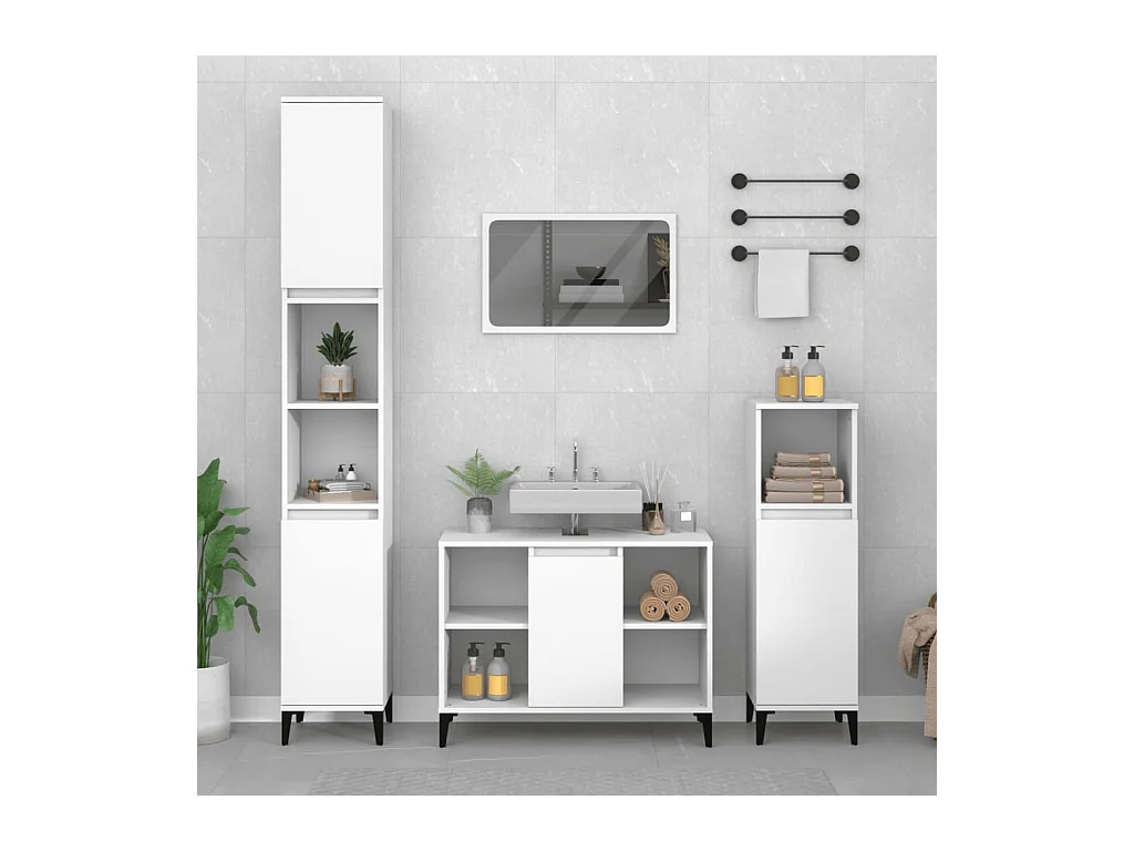 Ensemble de meubles salle de bain 3 pcs blanc bois d'ingénierie